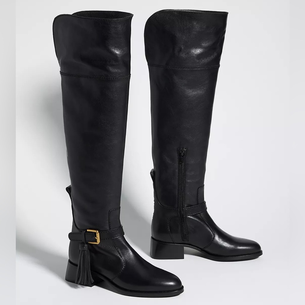 New See By Chloe x Anthropologie Lory Over-Knee Tassel Buckle Leather Equestrian